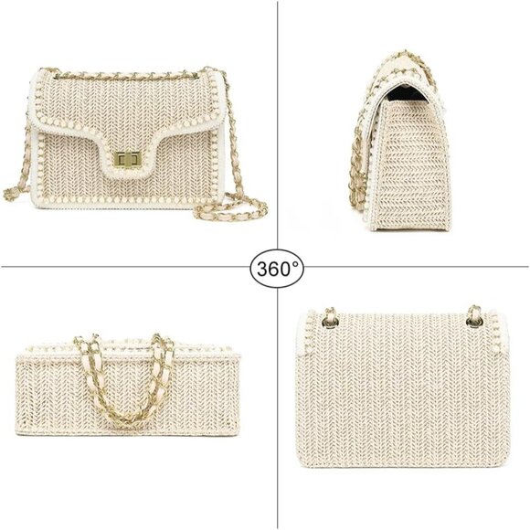 Straw Crossbody Bag Women Pearl Summer Beach Purse Elegant Boho Woven - Picture 6 of 7